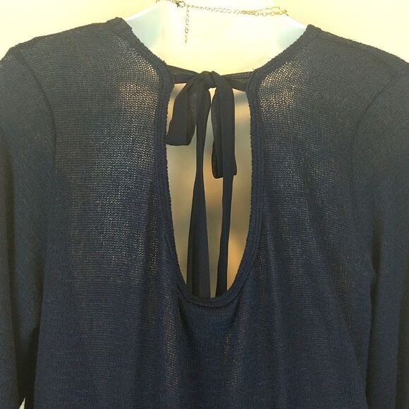 Charming Charlie knit blue long sleeve sweater with crochet and keyhole back Y2K - Picture 5 of 9